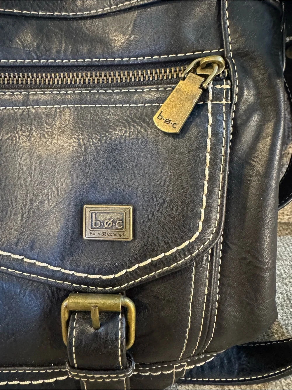 b.ø.c. Amherst Crossbody Black Bucket Bag Handbag Purse